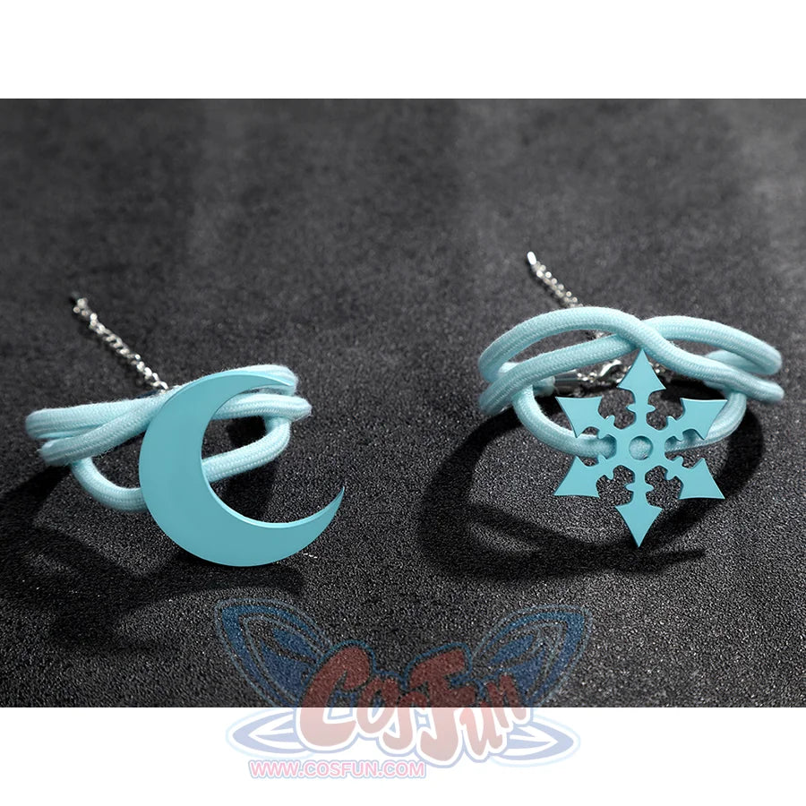 Game Rivals Luna Snow Cosplay Costume, one is decorated with a moon, the other with a snowflake.