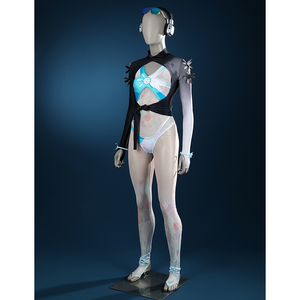 Game Rivals Luna Snow Cosplay Costume, the top has three-dimensional black flowers on the upper arm.