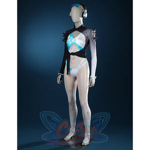Game Rivals Luna Snow Cosplay Costume, the top has three-dimensional black flowers on the upper arm.
