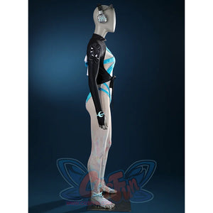 Game Rivals Luna Snow Cosplay Costume, the black top is fitted, side view.