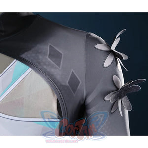 Game Rivals Luna Snow Cosplay Costume, the top has three-dimensional black flowers on the upper arm.