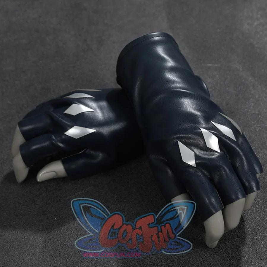 Game Rivals Ororo Munroe Cosplay gloves are dark blue PU leather with four silver diamond prints.