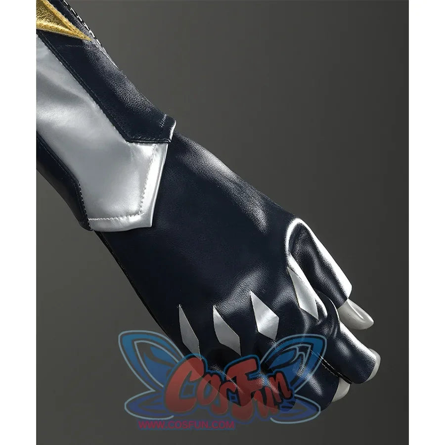 Game Rivals Ororo Munroe Cosplay fingerless gloves are dark blue PU leather with four silver diamond prints.