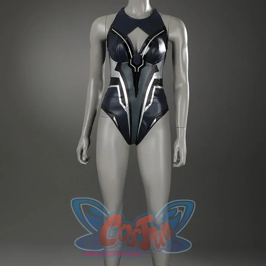 Game Rivals Ororo Munroe Cosplay costume&#39;s lining is tight-fitting, it&#39;s main colors is black and dark blue, supplemented bysilver details.