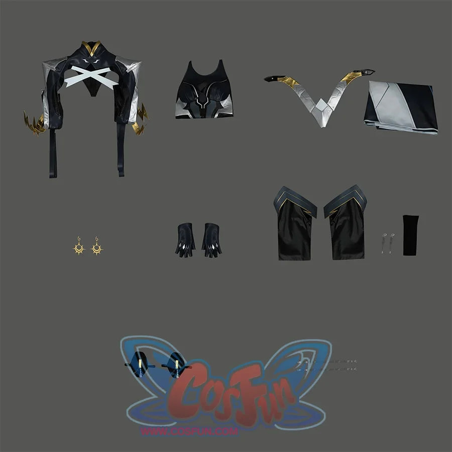 Game Rivals Ororo Munroe Cosplay costume set includes jacket, lining, cape, earrings, gloves, socks, knee pads, invisible shoulder straps.