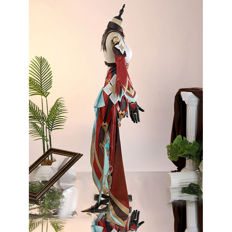 Alice Cosplay Costume side view on mannequin highlighting dress silhouette and witch hat design
