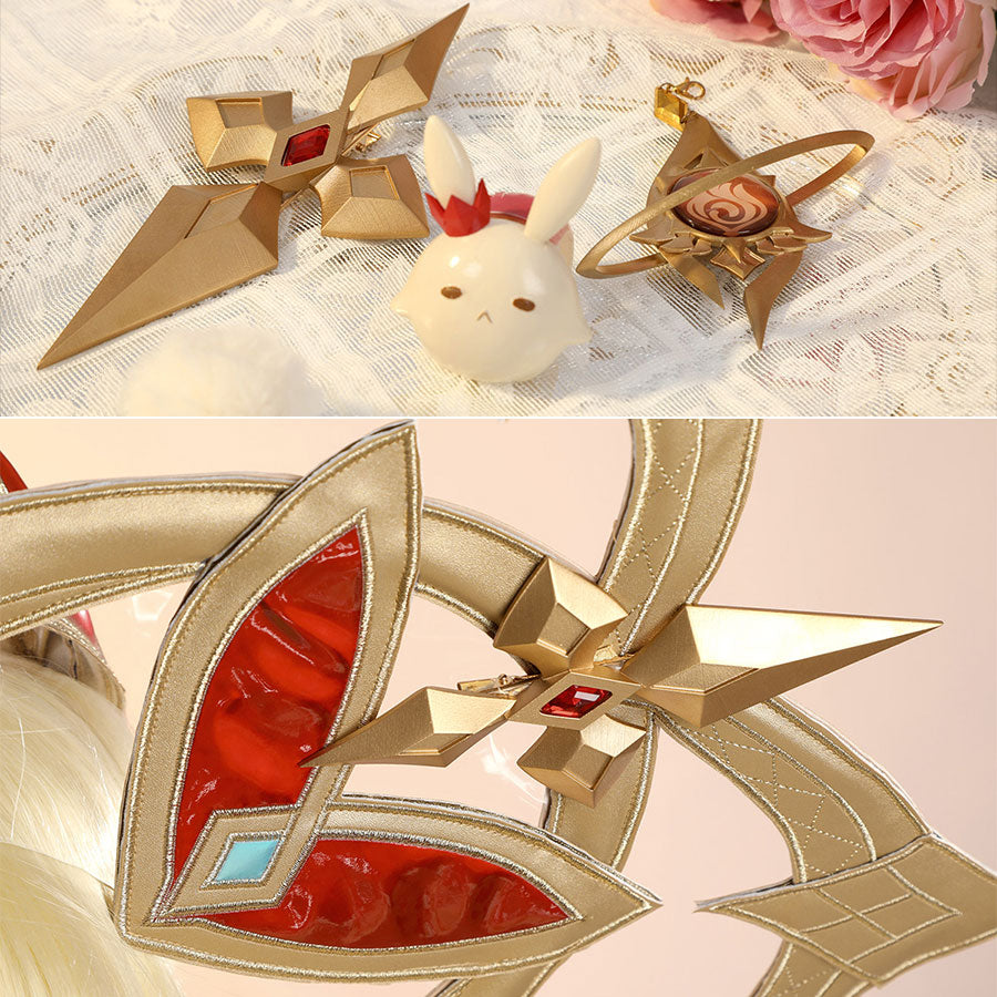 Alice Cosplay Costume accessories including decorative ears, golden ornaments, and detailed hat embellishments
