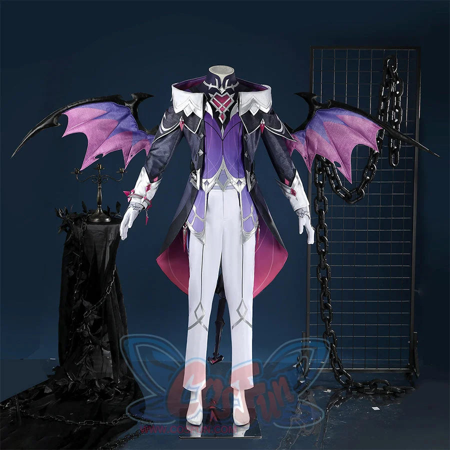 Genshin Impact Durin cosplay costume front view pink purple dragon wings
