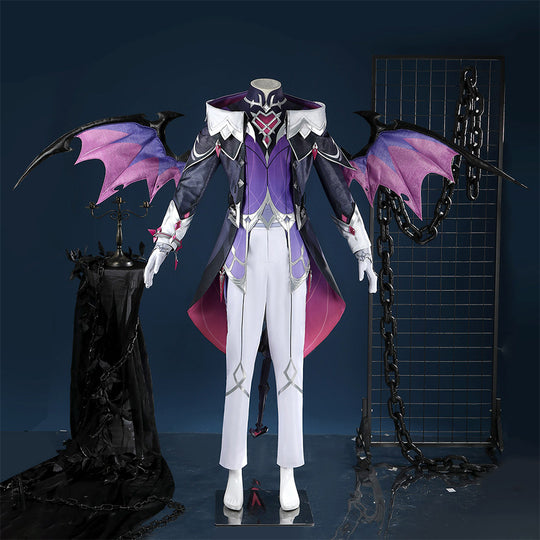Genshin Impact Durin cosplay costume front view pink purple dragon wings
