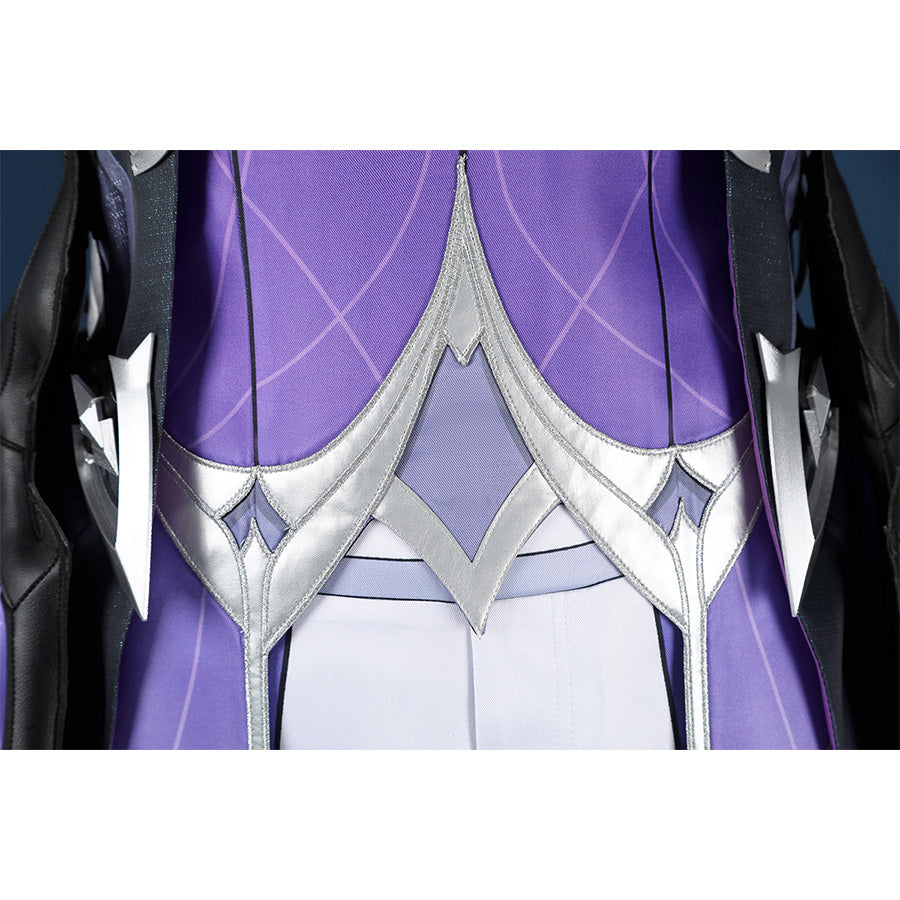 Genshin Impact Durin cosplay costume white bodysuit silver geometric design purple skirt section