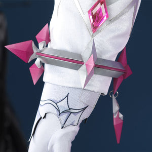 Genshin Impact Durin cosplay costume detail pink geometric wings white bodysuit crystal accents