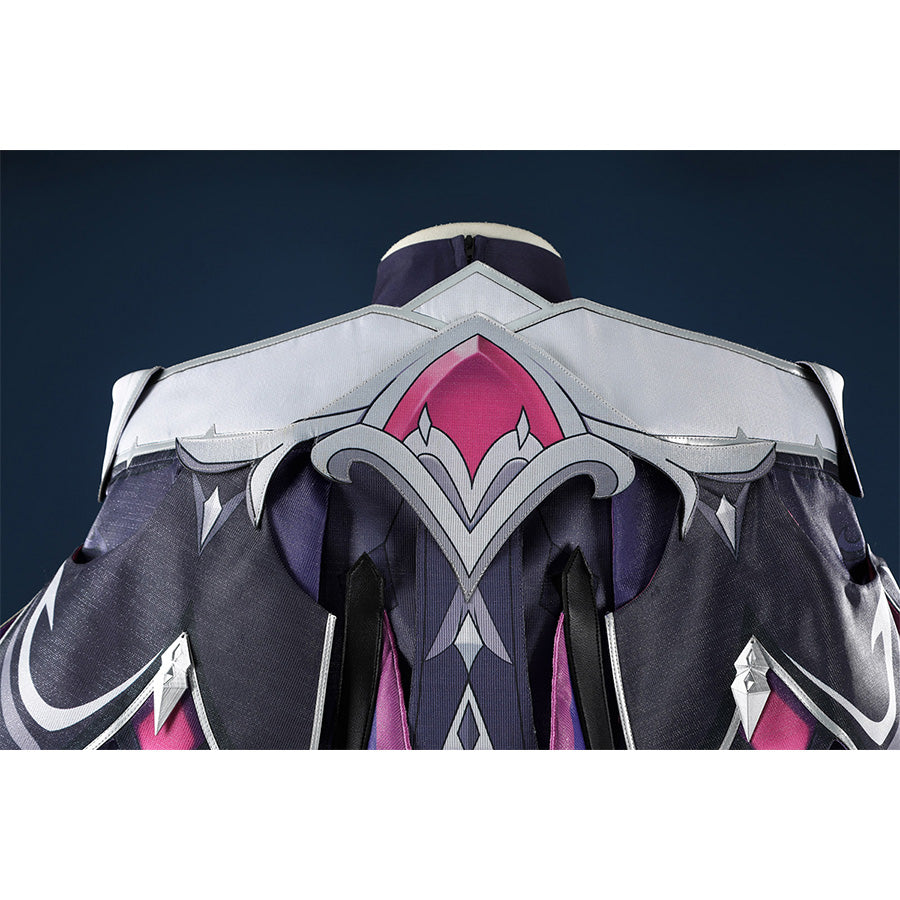 Genshin Impact Durin cosplay costume shoulder detail pink crystal gem white armor plating design