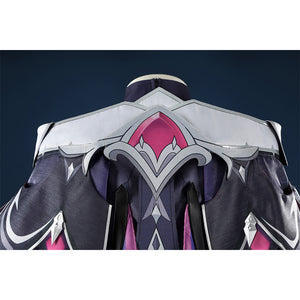 Genshin Impact Durin cosplay costume shoulder detail pink crystal gem white armor plating design