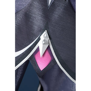 Genshin Impact Durin cosplay costume fabric detail pink diamond crystal silver trim dark blue
