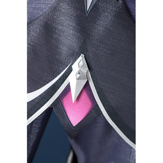 Genshin Impact Durin cosplay costume fabric detail pink diamond crystal silver trim dark blue