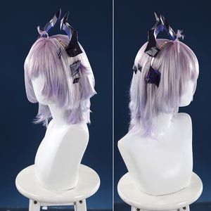 Genshin Impact Durin cosplay costume wig display lavender hair black horns multiple angles