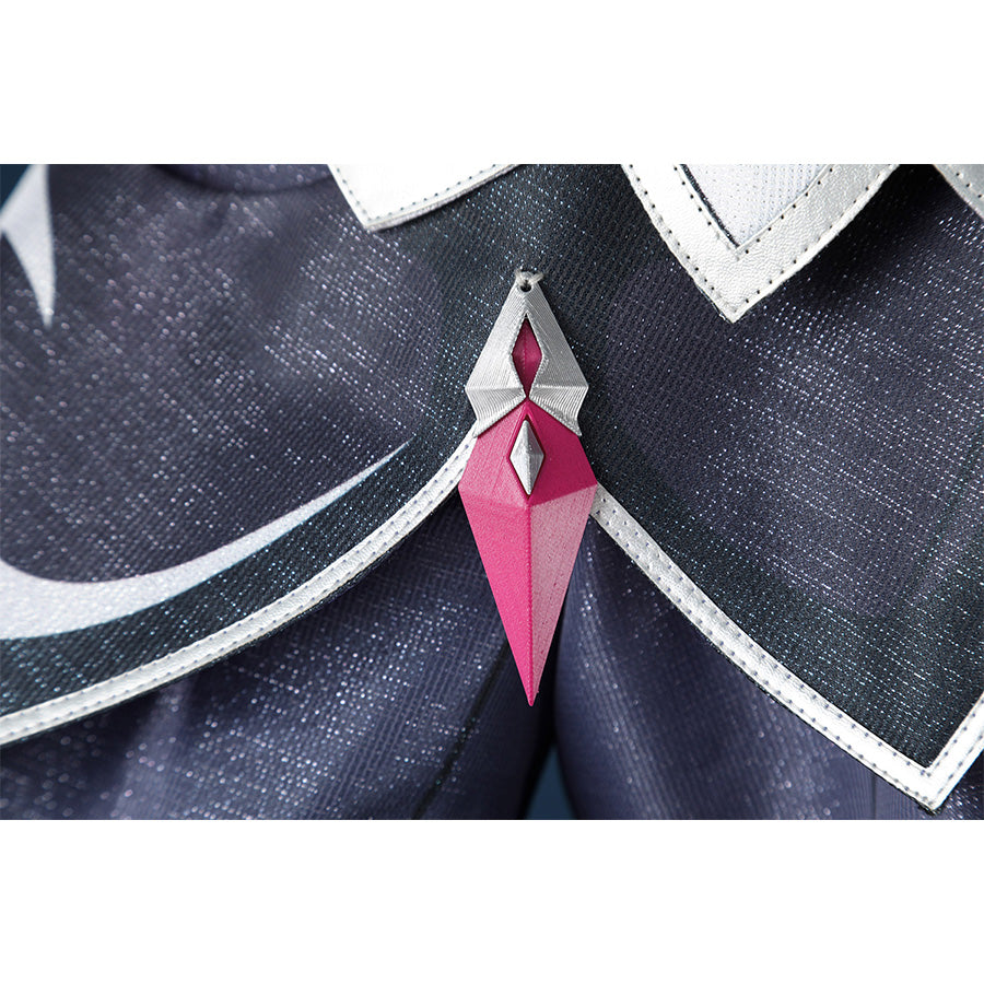 Genshin Impact Durin cosplay costume pink diamond gem detail silver mounting dark blue fabric