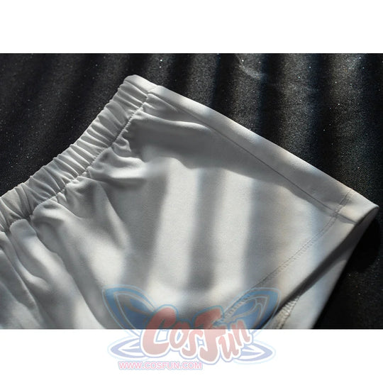 Genshin Impact Columbina cosplay short leggings center a clean white elastic waistband above a straight hemline.
