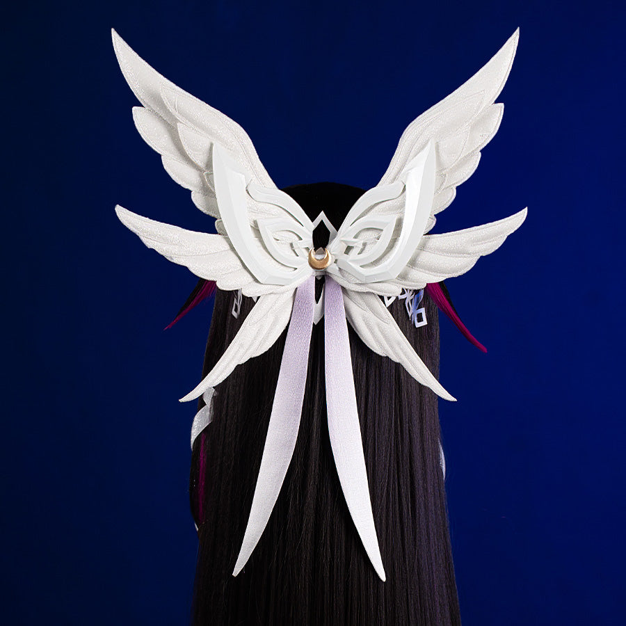 Columbina cosplay costume white wing headpiece accessory with intricate feather design