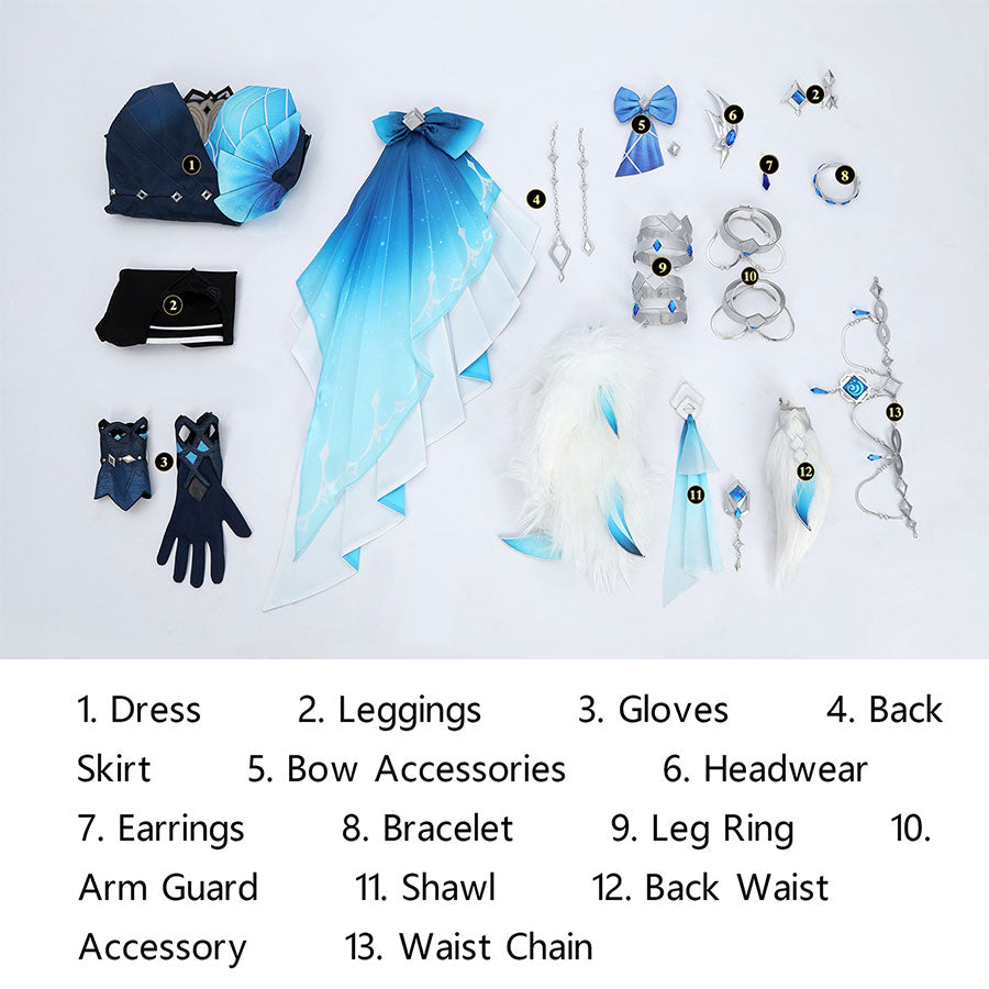 Yelan Cosplay Costume complete set layout