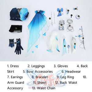 Yelan Cosplay Costume complete set layout