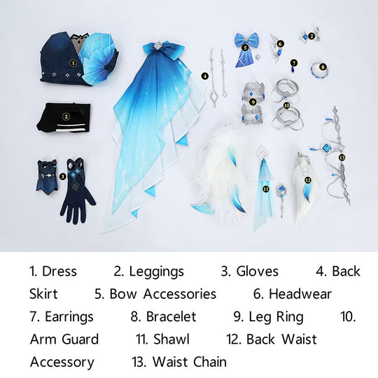 Yelan Cosplay Costume complete set layout
