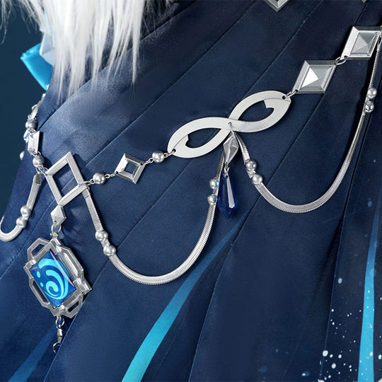 Yelan Cosplay Costume silver chain necklace with blue gem pendant for Tranquil Banquet outfit