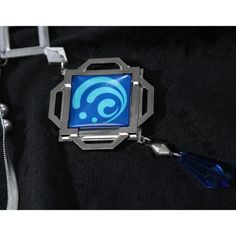 Yelan Cosplay Costume blue gem pendant detail with swirl pattern for Tranquil Banquet outfit