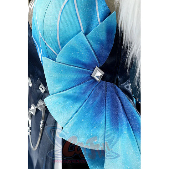 Yelan Cosplay Costume waist bow detail in blue fabric for Tranquil Banquet outfit