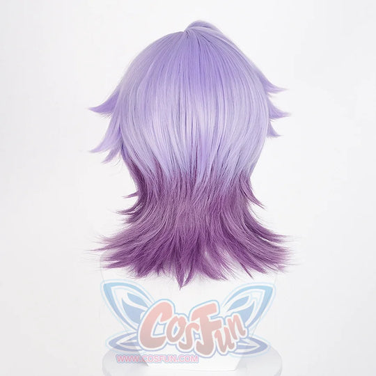 Durin cosplay wig back view showing two-tone purple gradient from light to dark with layered ends
