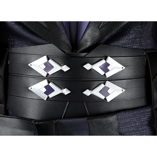 Genshin Impact Flins Cosplay Costume, black PU leather belt with sliver decorations.