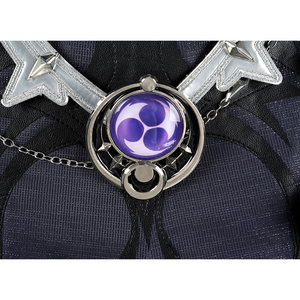 Genshin Impact Flins Cosplay Costume, featuring a round purple ornament on the back of the belt.
