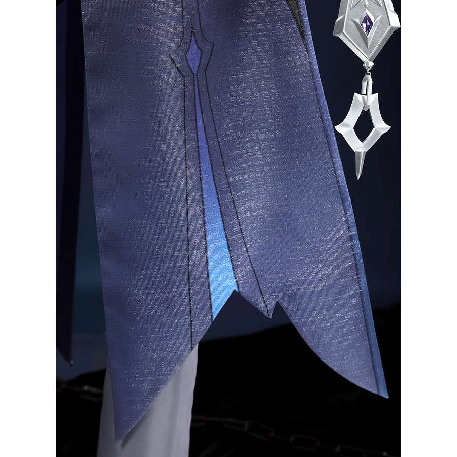 Genshin Impact Flins Cosplay Costume, A dark blue shawl with printed patterns.