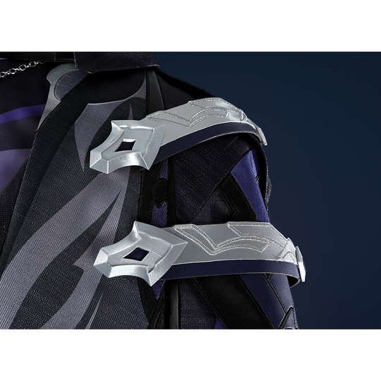 Genshin Impact Flins Cosplay Costume, Silver armor decoration on the shoulders.