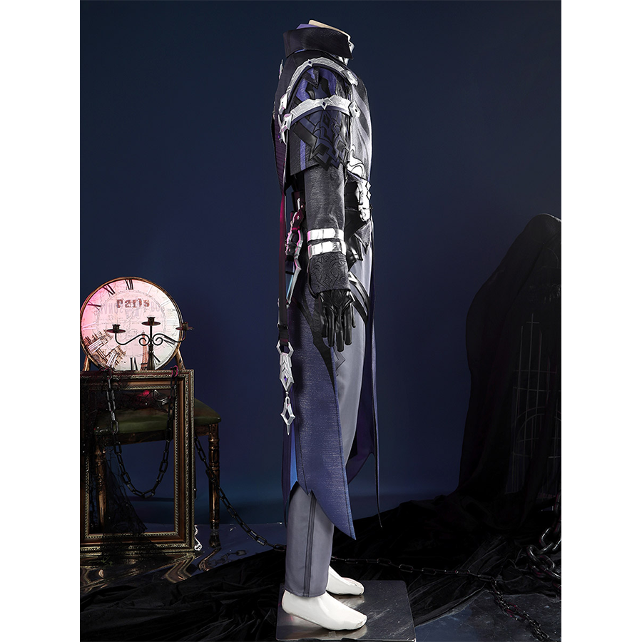 Genshin Impact Flins Cosplay Costume, the side of the garment showcases a layered design.