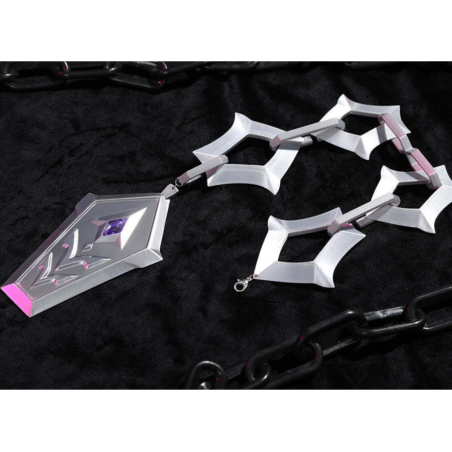 Genshin Impact Flins Cosplay Costume, silver metal textured trail prop and chain.