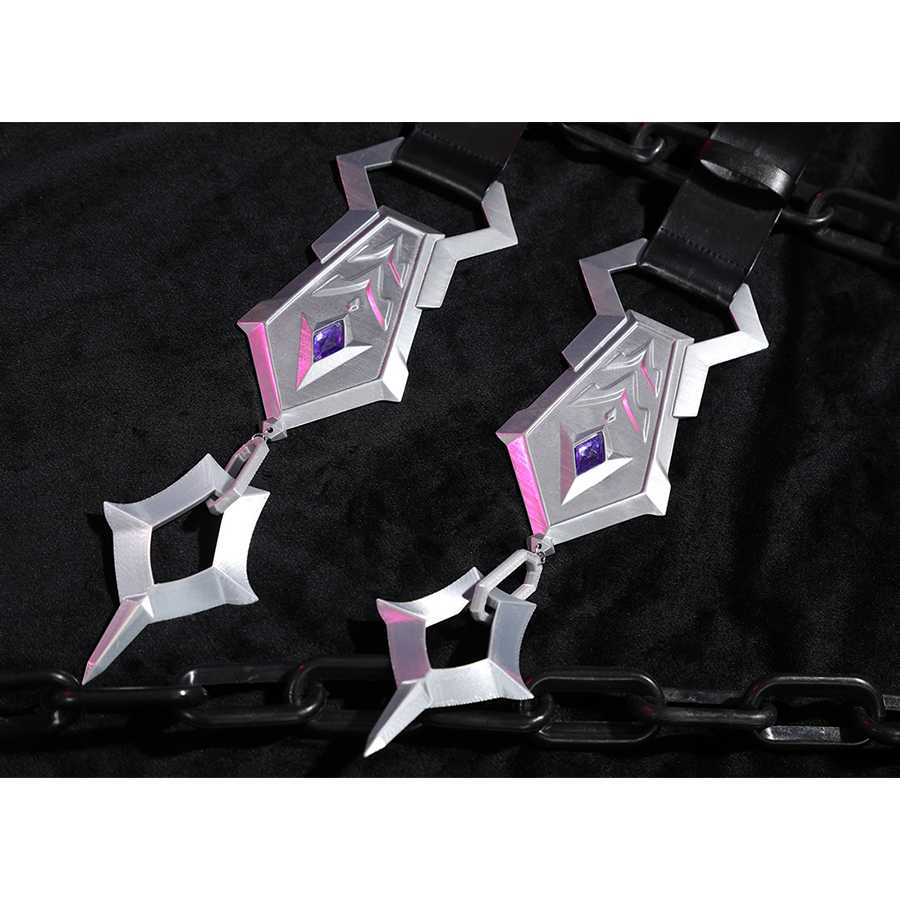 Genshin Impact Flins Cosplay Costume, silver metal-textured shawl accessories.