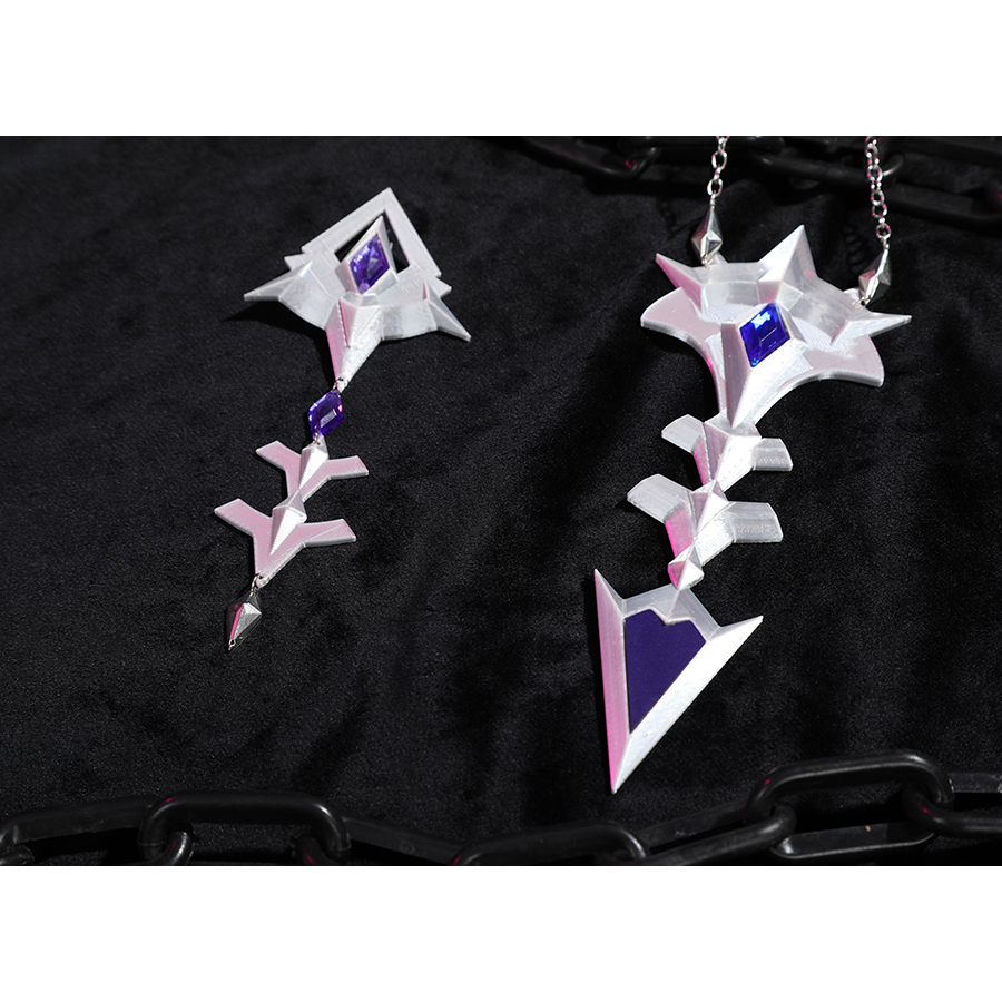 Genshin Impact Flins Cosplay Costume, silver metal textured shawl accessories.