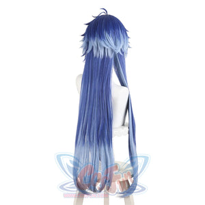 Genshin Impact Flins Cosplay Wig Blue Hair, the hair on back is falls straight down