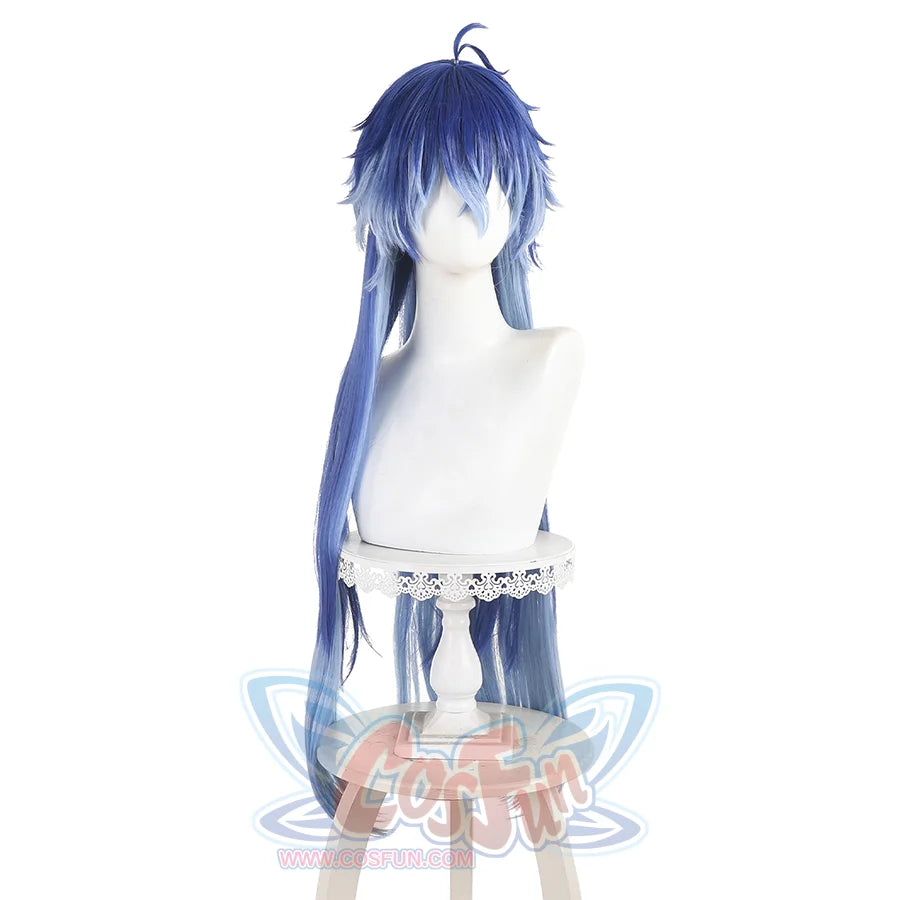 Genshin Impact Flins Cosplay Wig, gradient blue long wig, hair ends curled up