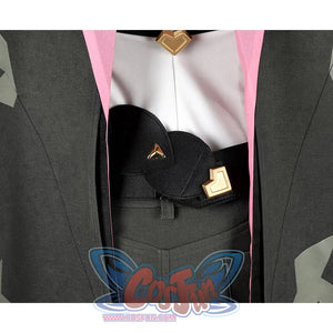 Genshin Impact Jahoda Cosplay Costume back of belt, it is black with metal buttons