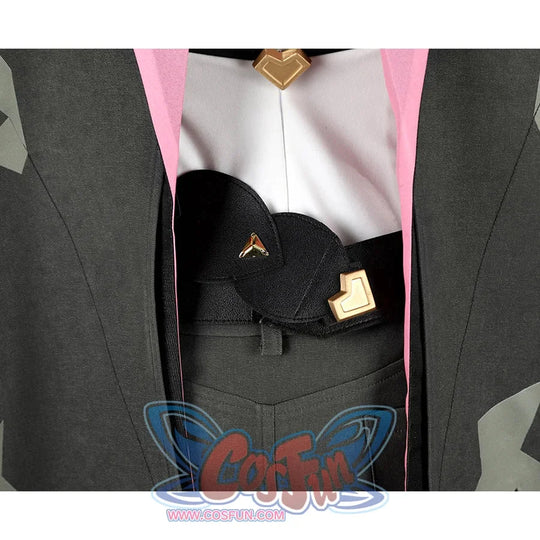 Genshin Impact Jahoda Cosplay Costume back of belt, it is black with metal buttons