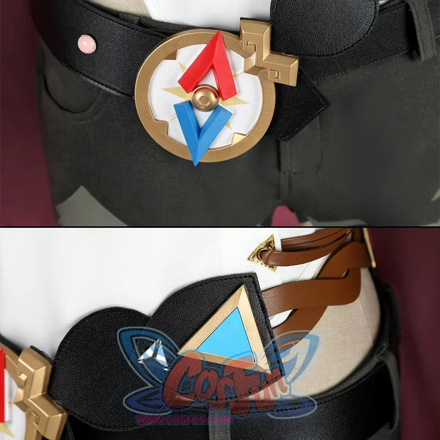 Genshin Impact Jahoda Cosplay Costume, close-up of belt, showing compass-shaped decoration