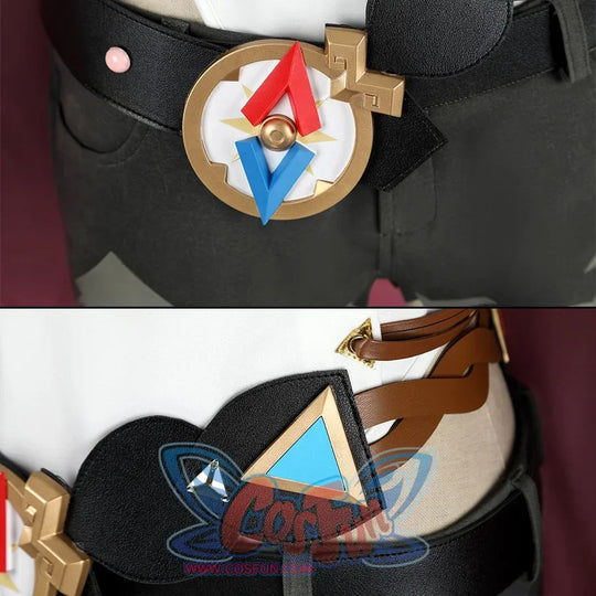 Genshin Impact Jahoda Cosplay Costume, close-up of belt, showing compass-shaped decoration