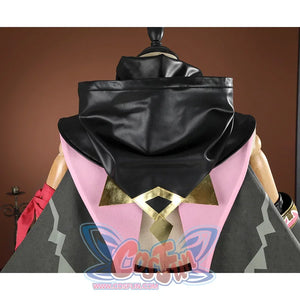 Genshin Impact Jahoda Cosplay Costume, grey and pink cape with black hood