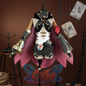 Genshin Impact Jahoda Cosplay Costume, grey, white and black outfit with rich detail, front view