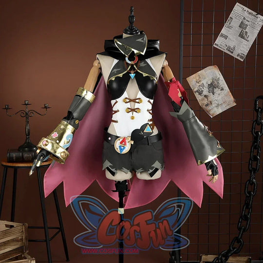 Genshin Impact Jahoda Cosplay Costume, grey, white and black outfit with rich detail, front view