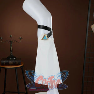 Genshin Impact Jahoda Cosplay Costume, white leg warmer, black straps with blue decoration