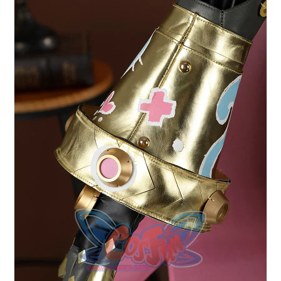 Genshin Impact Jahoda Cosplay Costume right sleeve, pink and blue graffiti on the sleeves