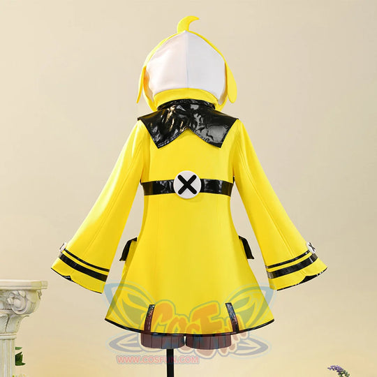 Miliastra Wonderland Manekin cosplay costume back view showing yellow jacket with black collar and belt